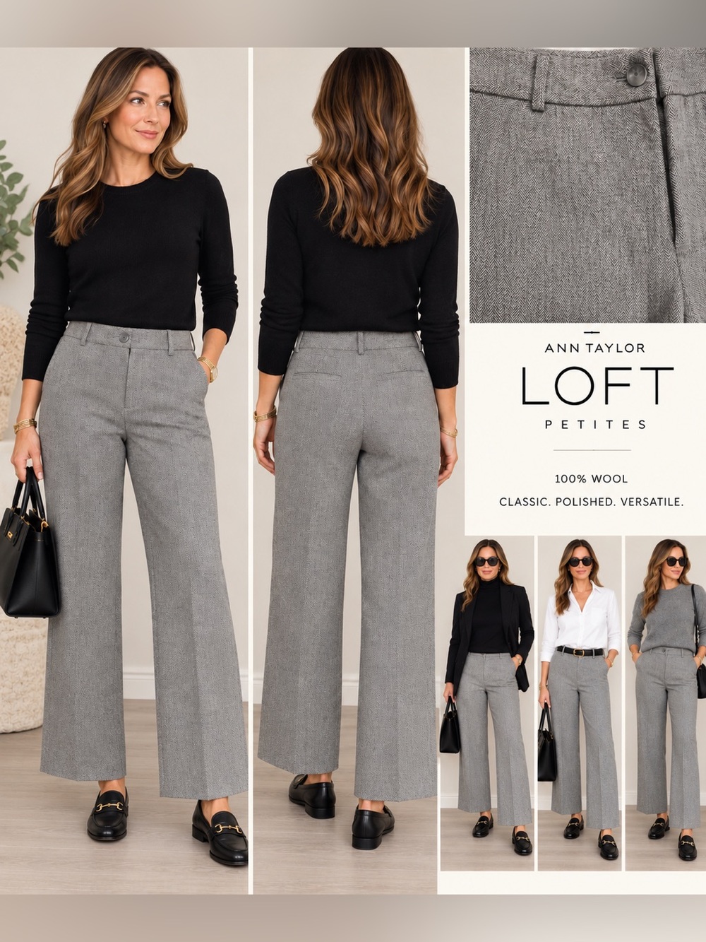 Ann Taylor LOFT Petites Gray Wool herringbone Trousers 8P